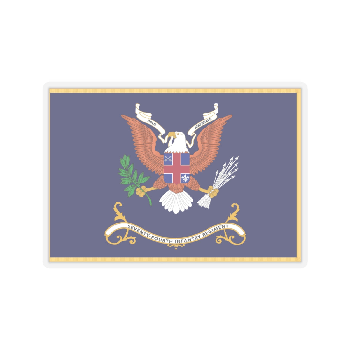 Kiss-Cut Stickers - Army - Regimental Colors - 74th Infantry Regiment - BOLD AND BRAVE Flag w Fringe X 300