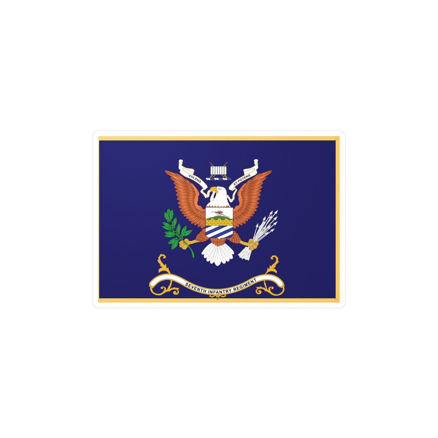 Kiss-Cut Vinyl Decals - Army - Regimental Colors - 7th Infantry Regiment - VOLENS ET POTENS - Flag w Fringe X 300