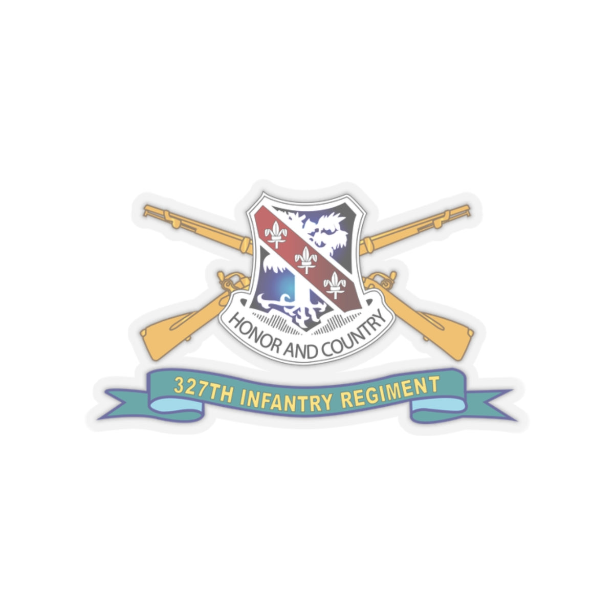Kiss-Cut Stickers - Army - 327th Infantry Regiment - DUI w Br - Ribbon X 300