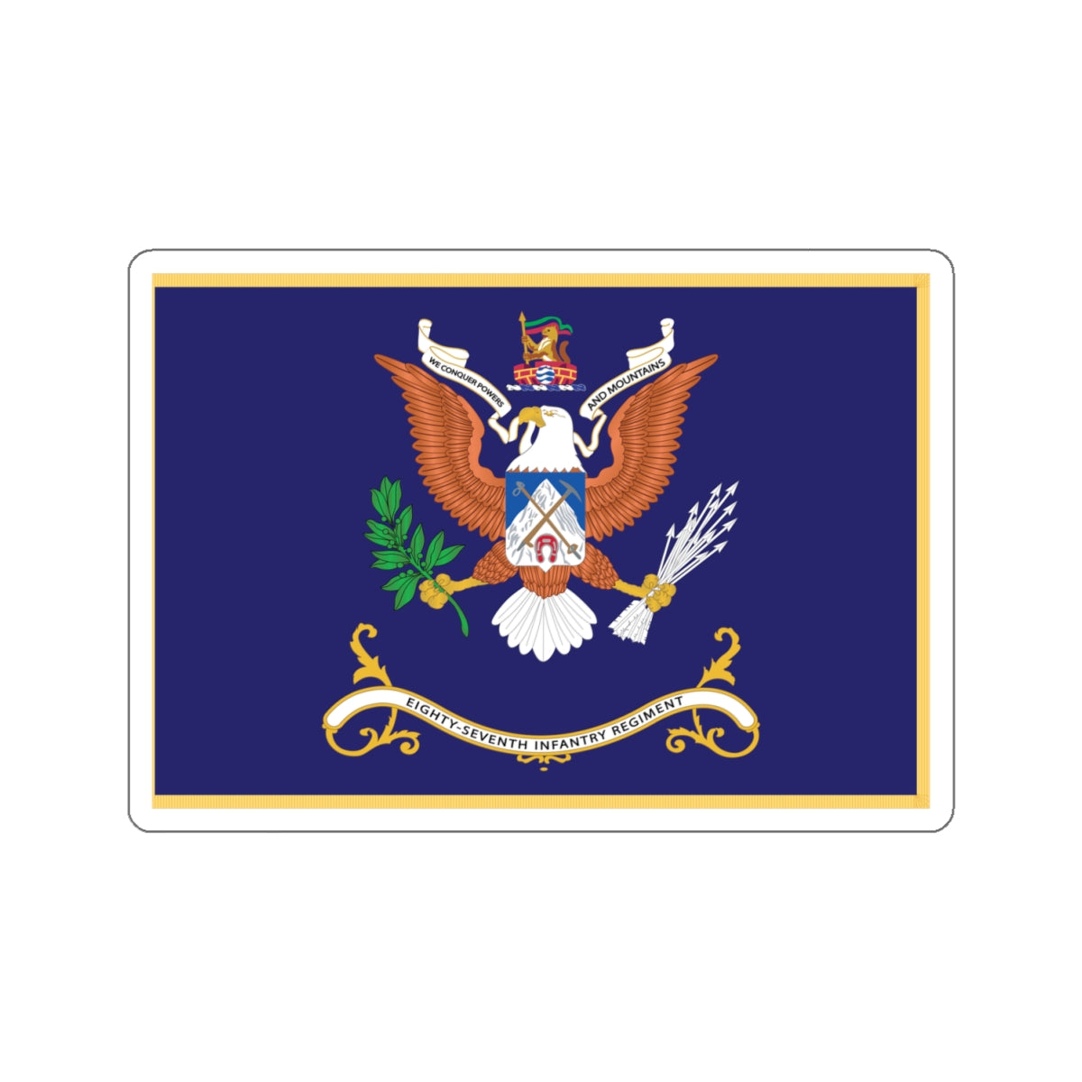 Kiss-Cut Stickers - Army - Regimental Colors - 87th Infantry Regiment - WE CONQUER POWERS AND MOUNTAINS Flag w Fringe X 300