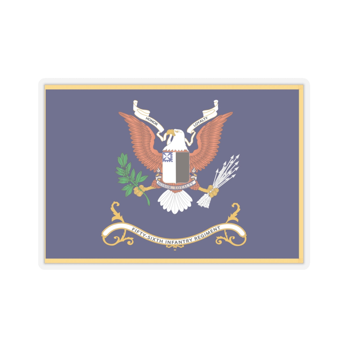 Kiss-Cut Stickers - Army - Regimental Colors - 56th Infantry Regiment - HONOR, LOYALTY Flag w Fringe X 300