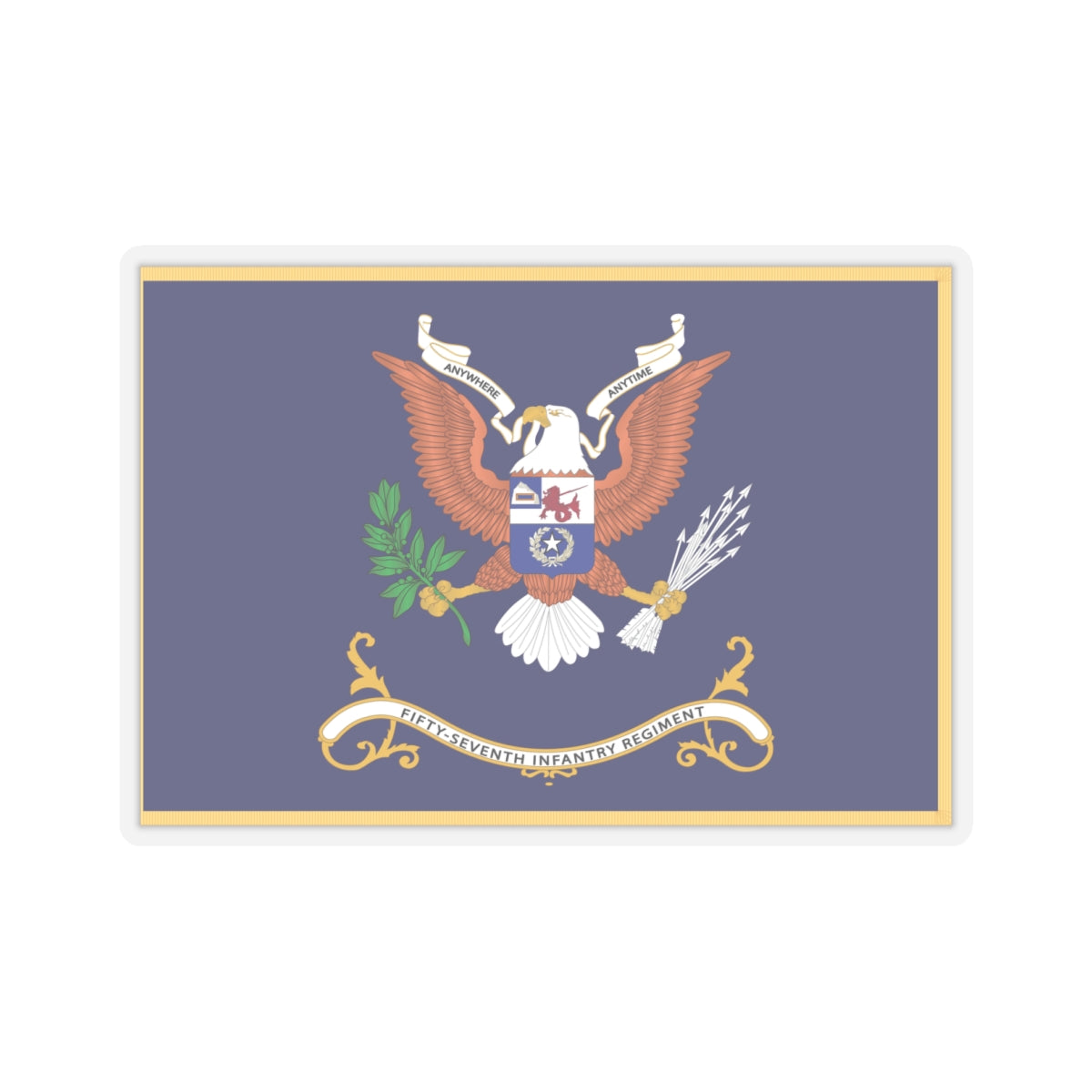 Kiss-Cut Stickers - Army - Regimental Colors - 57th Infantry Regiment - ANYWHERE, ANYTIME Flag w Fringe X 300