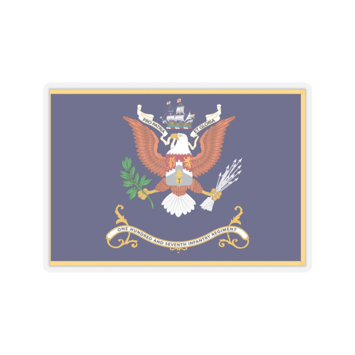 Kiss-Cut Stickers - Army - Regimental Colors - 107th Infantry Regiment - PRO PATRIA ET GLORIA Flag w Fringe X 300