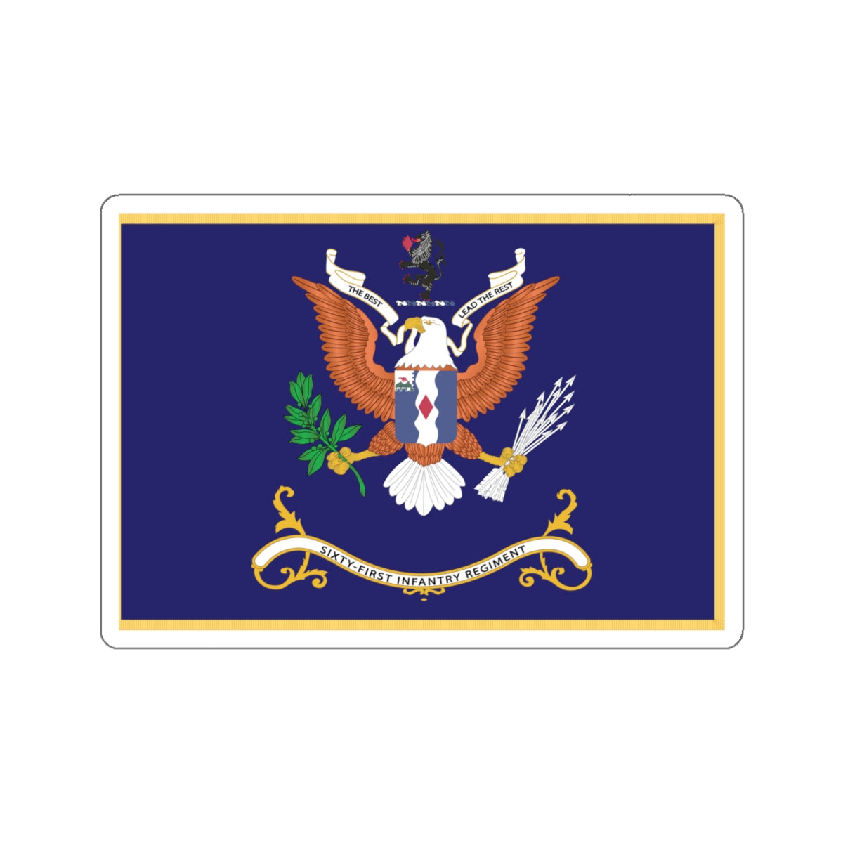 Kiss-Cut Stickers - Army - Regimental Colors - 61st Infantry Regiment - THE BEST LEAD THE REST Flag w Fringe X 300