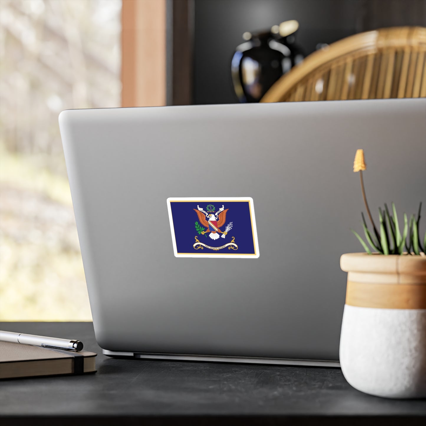 Kiss-Cut Vinyl Decals - Army - Regimental Colors - 1st Infantry Regiment -- LOYALTY AND COURAGE - Infantry Branch - Flag w Fringe X 300