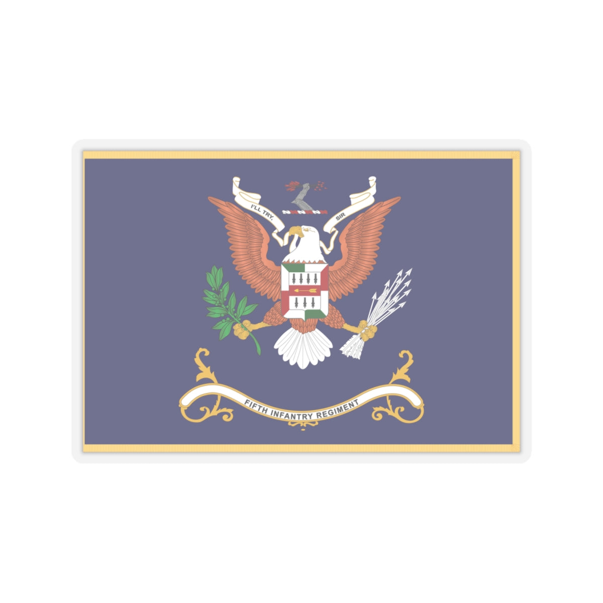 Kiss-Cut Stickers - Army - Regimental Colors - 5th Infantry Regiment - I'LL TRY, SIR - Flag w Fringe X 300