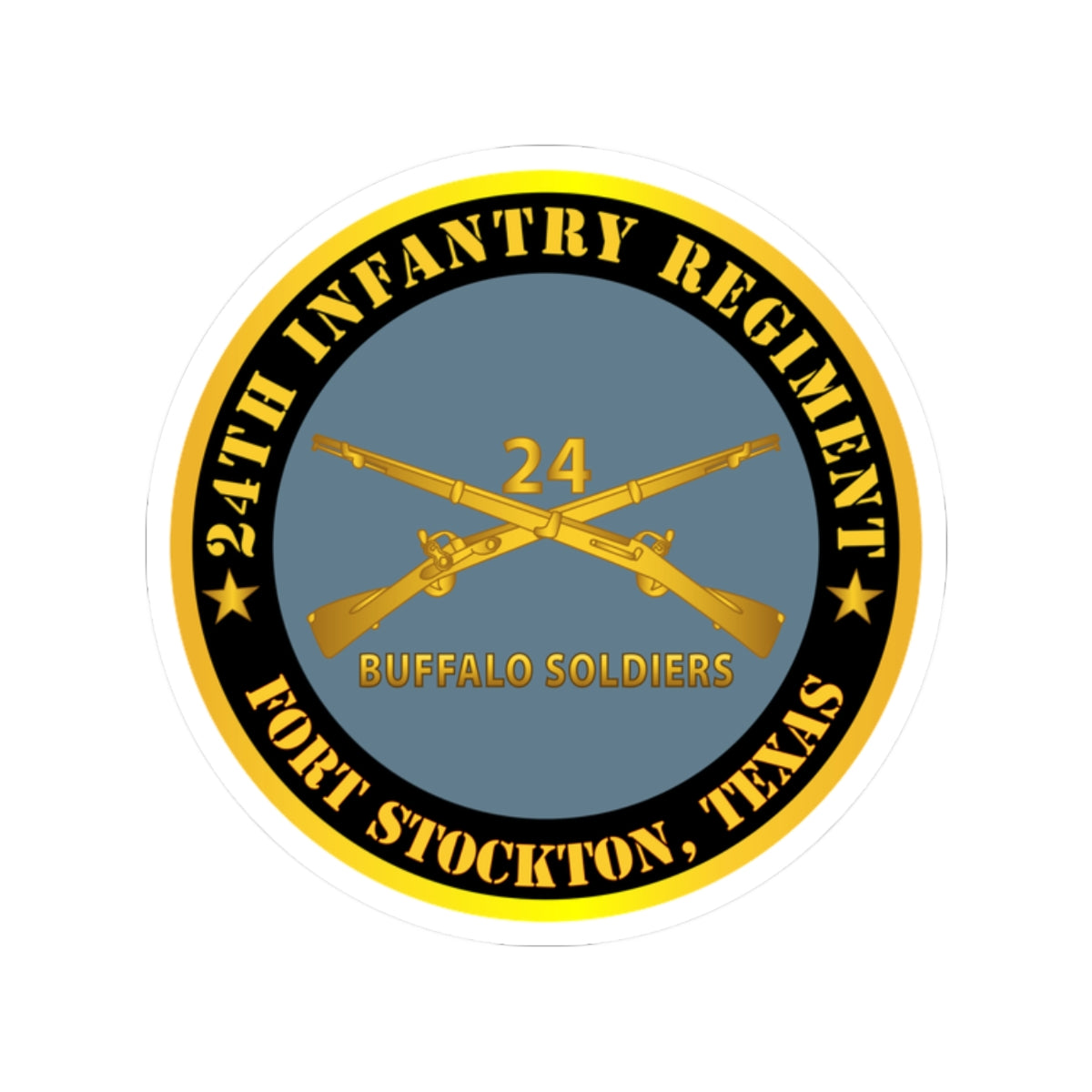 Kiss-Cut Stickers - Army - 24th Infantry Regiment - Fort Stockton, TX - Buffalo Soldiers w Inf Branch X 300