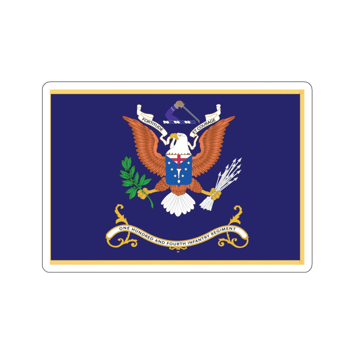 Kiss-Cut Stickers - Army - Regimental Colors - 104th Infantry Regiment - FORTITUDE ET COURAGE Flag w Fringe X 300