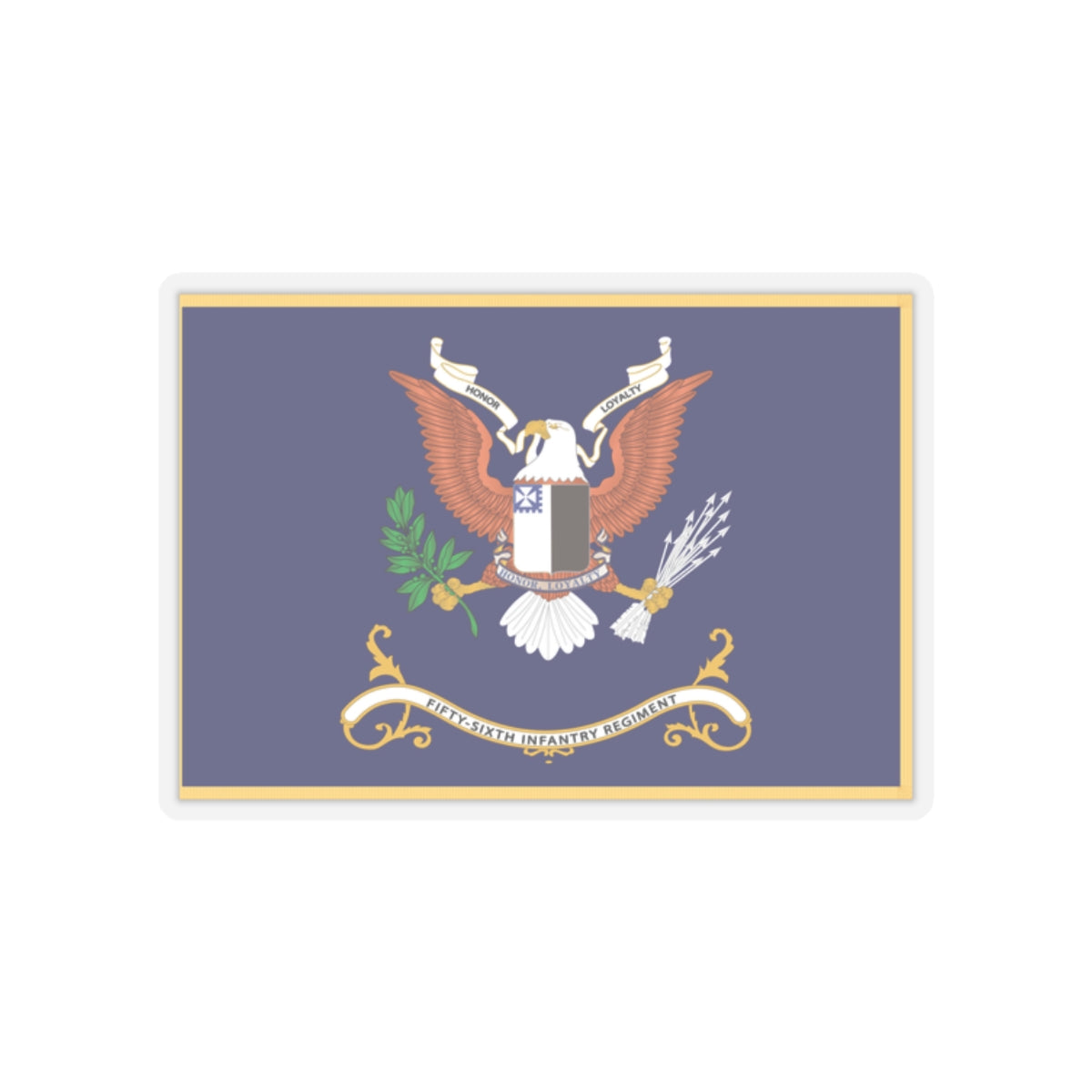 Kiss-Cut Stickers - Army - Regimental Colors - 56th Infantry Regiment - HONOR, LOYALTY Flag w Fringe X 300