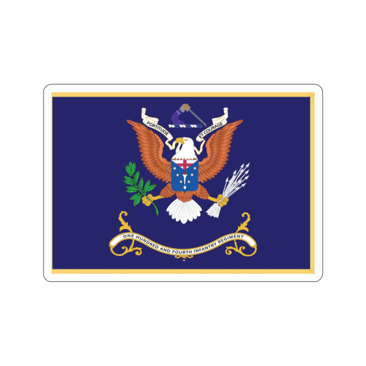 Kiss-Cut Stickers - Army - Regimental Colors - 104th Infantry Regiment - FORTITUDE ET COURAGE Flag w Fringe X 300