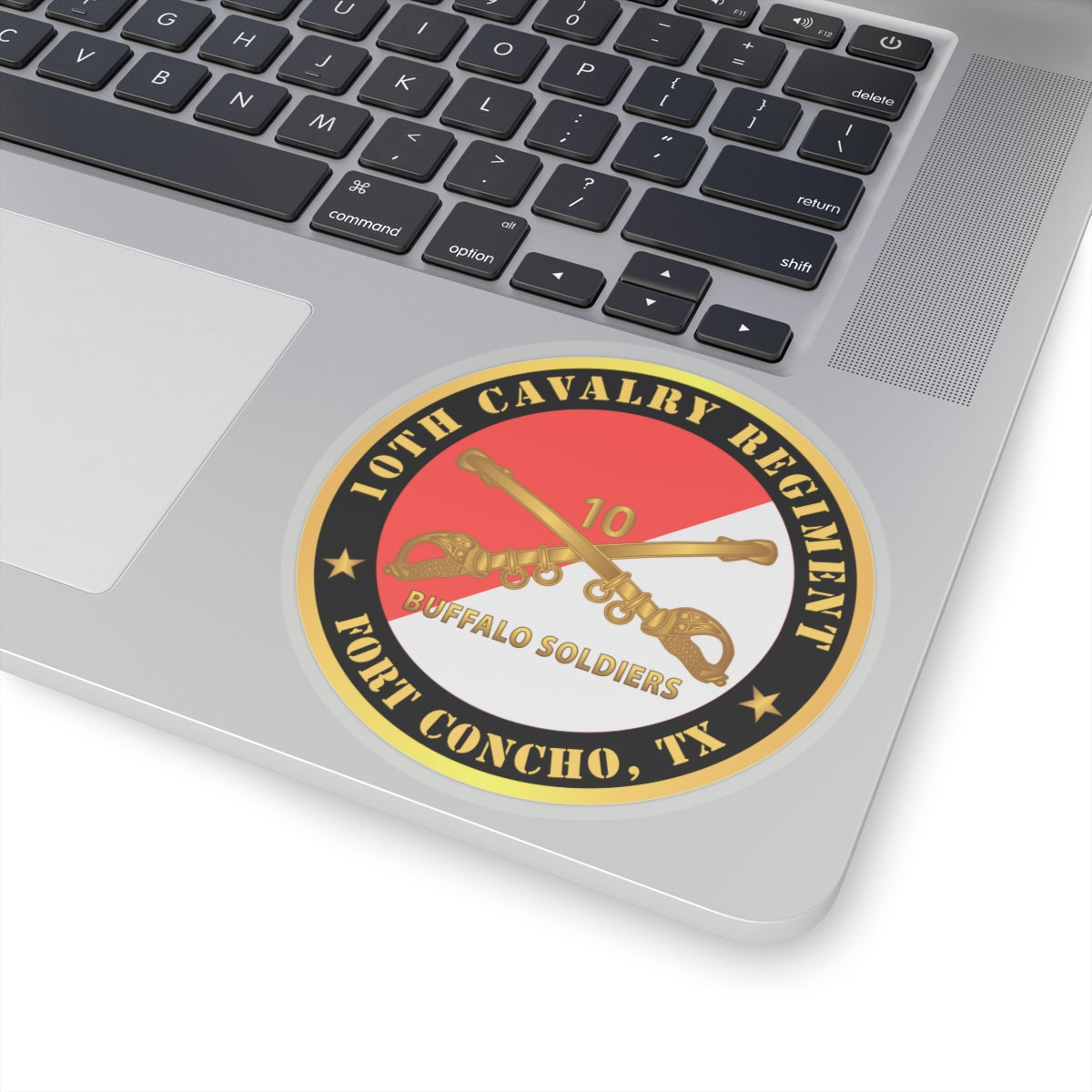 Kiss-Cut Stickers - Army - 10th Cavalry Regiment - Fort Concho, TX - Buffalo Soldiers w Cav Branch