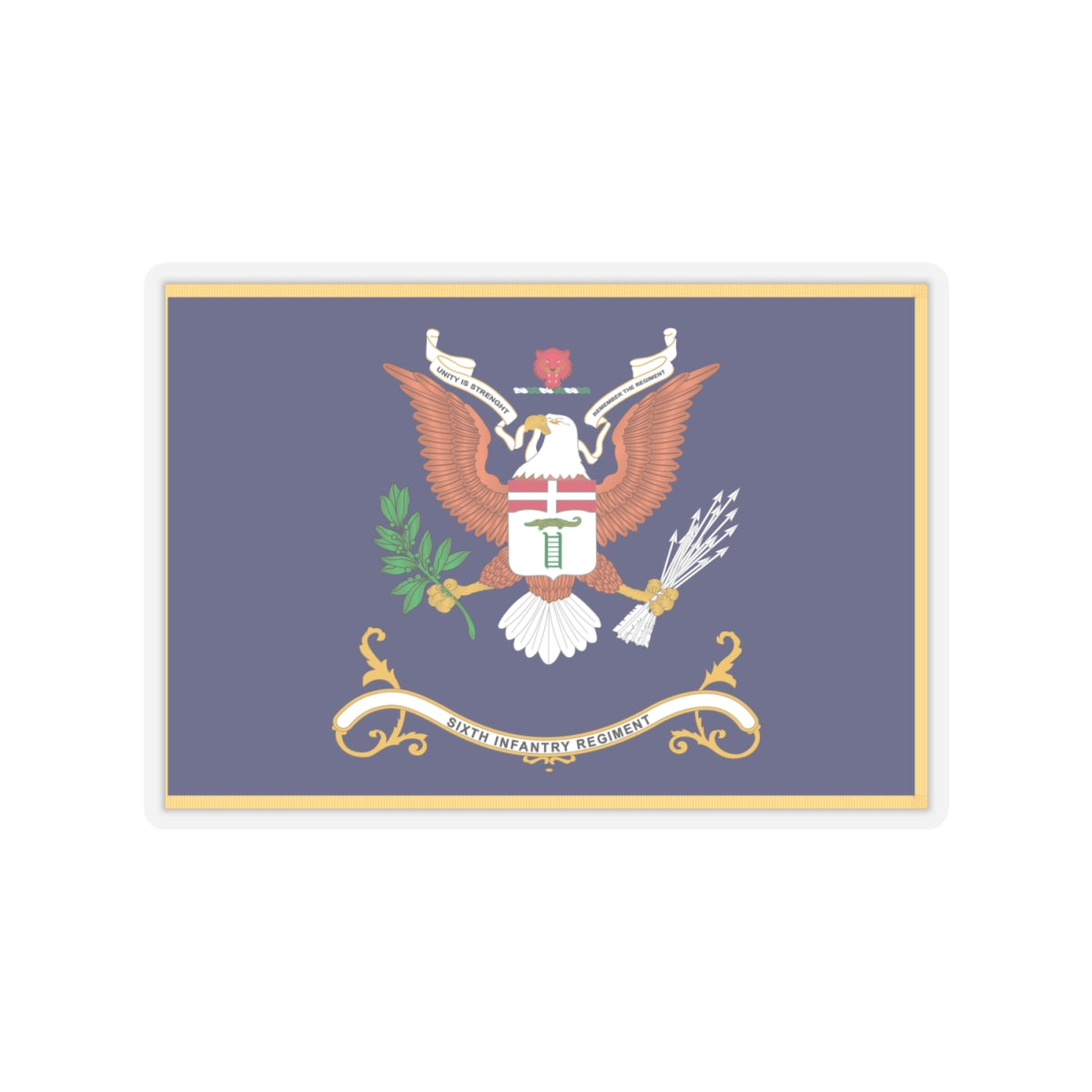 Kiss-Cut Stickers - Army - Regimental Colors - 6th Infantry Regiment - UNITY IS STRENGTH - Flag w Fringe X 300
