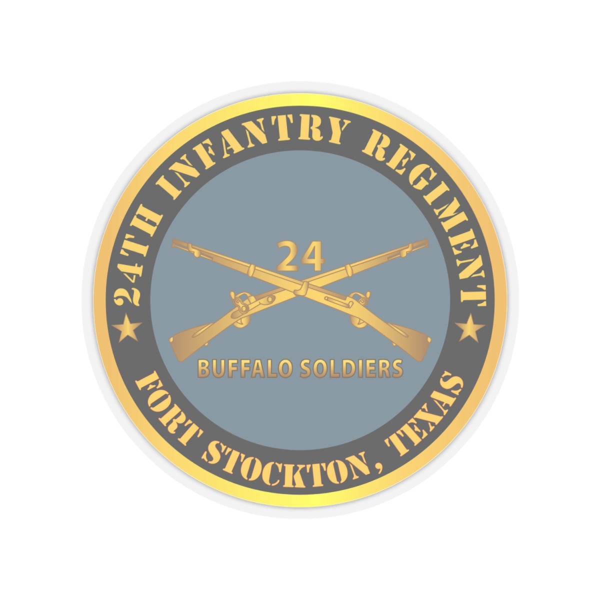 Kiss-Cut Stickers - Army - 24th Infantry Regiment - Fort Stockton, TX - Buffalo Soldiers w Inf Branch X 300