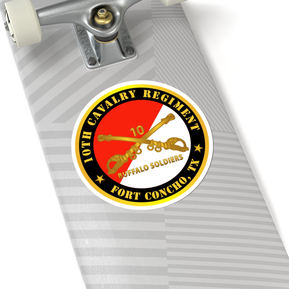 Kiss-Cut Stickers - Army - 10th Cavalry Regiment - Fort Concho, TX - Buffalo Soldiers w Cav Branch