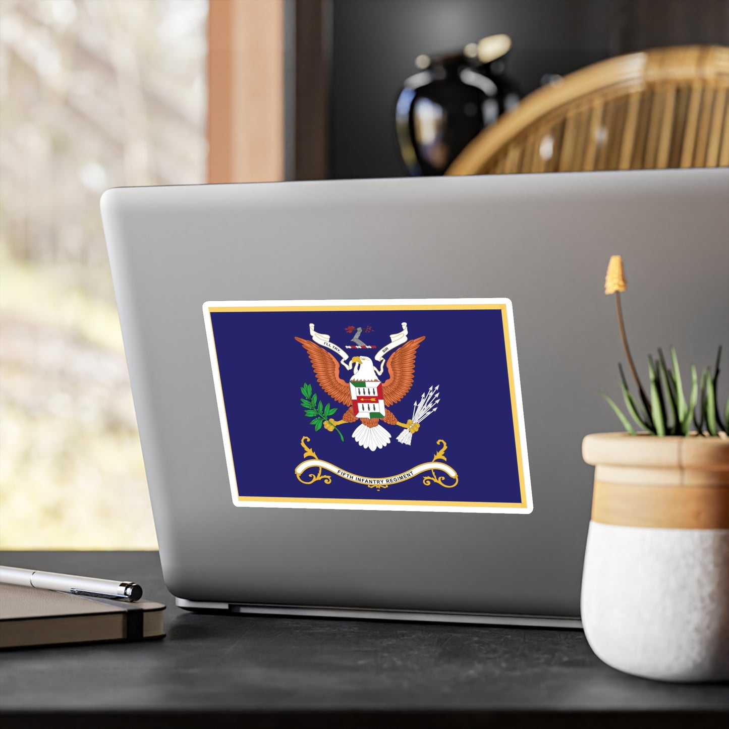 Kiss-Cut Vinyl Decals - Army - Regimental Colors - 5th Infantry Regiment - I'LL TRY, SIR - Flag w Fringe X 300