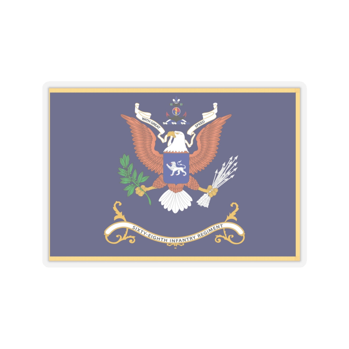 Kiss-Cut Stickers - Army - Regimental Colors - 68th Infantry Regiment - WITH GREAT SPEED Flag w Fringe X 300