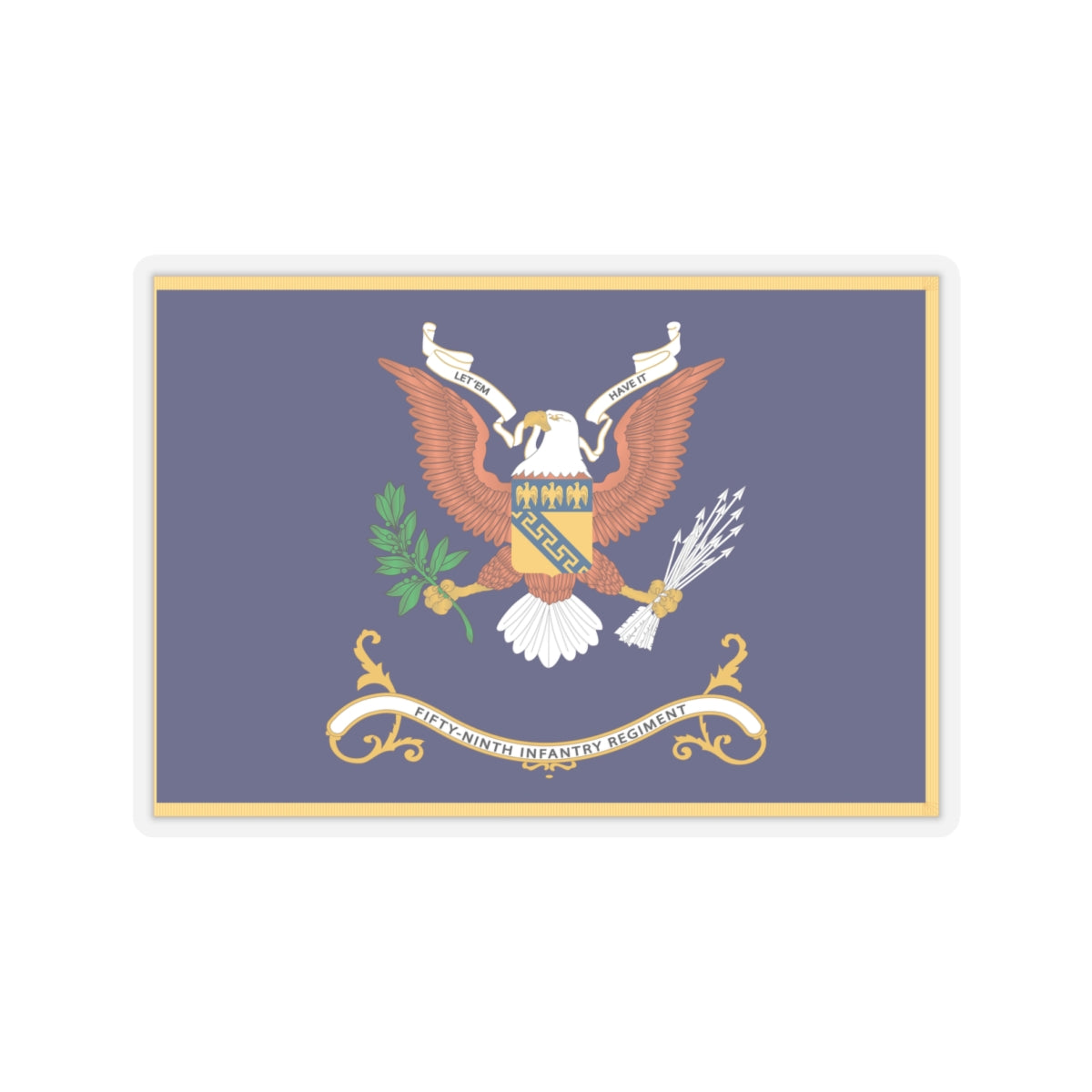 Kiss-Cut Stickers - Army - Regimental Colors - 59th Infantry Regiment - LET 'EM HAVE IT Flag w Fringe X 300