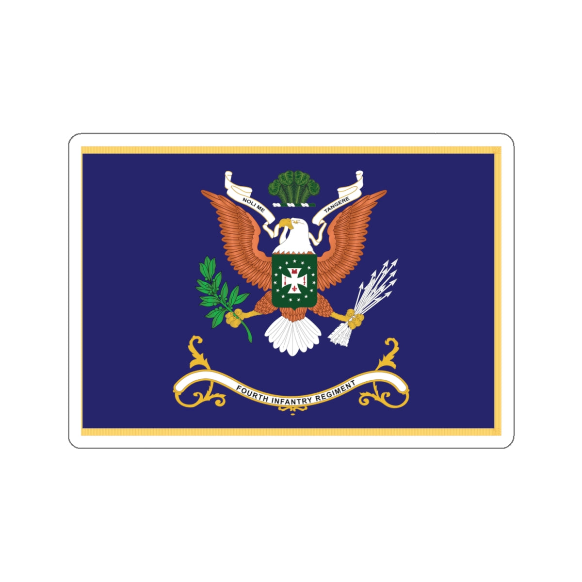Kiss-Cut Stickers - Army - Regimental Colors - 4th Infantry Regiment - NOLI ME TANGERE - Flag w Fringe X 300