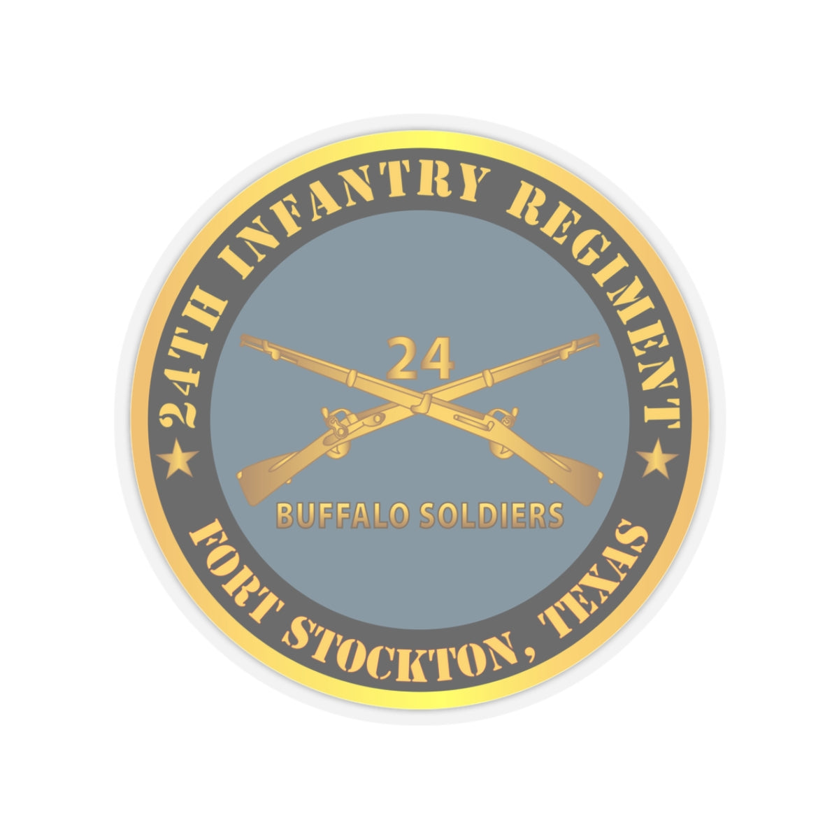 Kiss-Cut Stickers - Army - 24th Infantry Regiment - Fort Stockton, TX - Buffalo Soldiers w Inf Branch X 300
