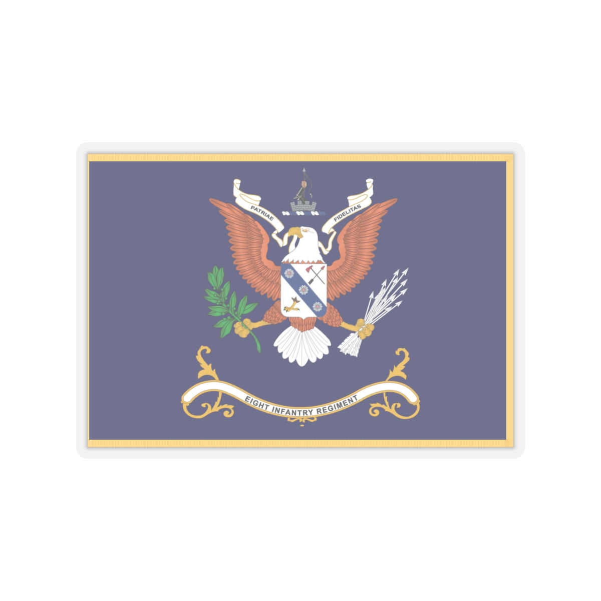 Kiss-Cut Stickers - Army - Regimental Colors - 8th Infantry Regiment - PATRIAE FIDELITAS - Flag w Fringe X 300