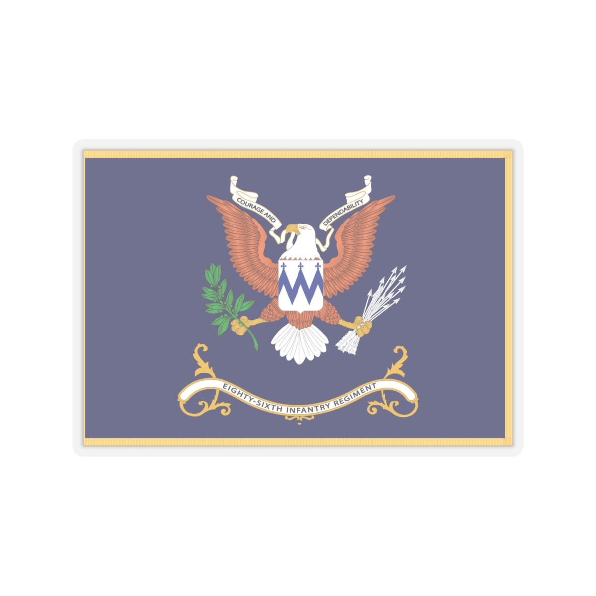 Kiss-Cut Stickers - Army - Regimental Colors - 86th Infantry Regiment - COURAGE AND DEPENDABILITY Flag w Fringe X 300