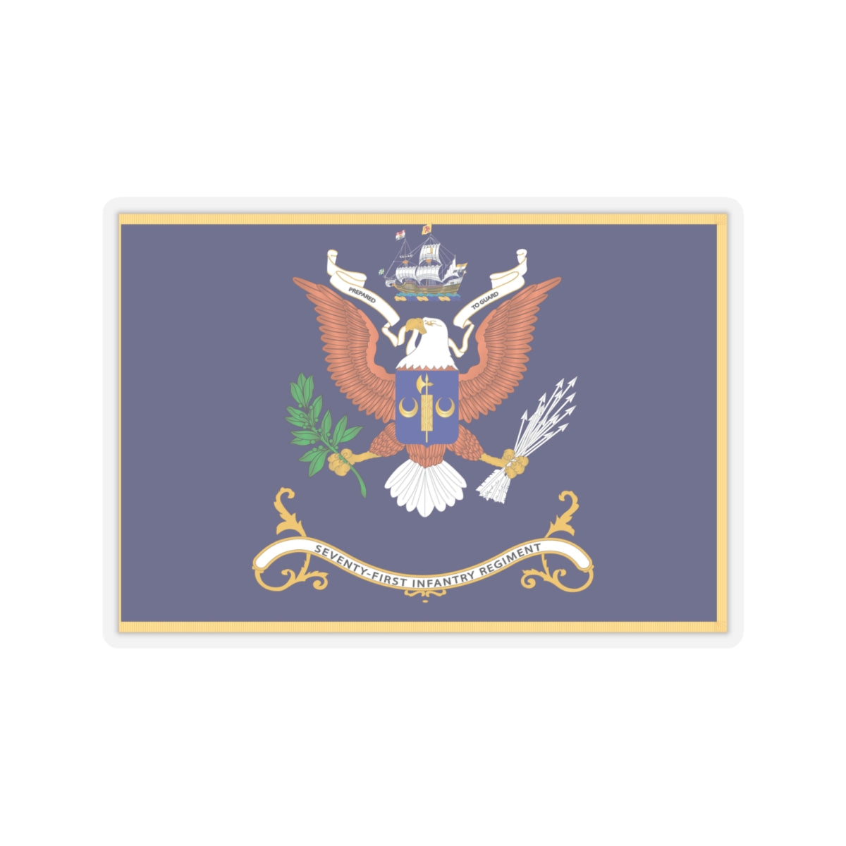 Kiss-Cut Stickers - Army - Regimental Colors - 71st Infantry Regiment - PREPARED TO GUARD Flag w Fringe X 300