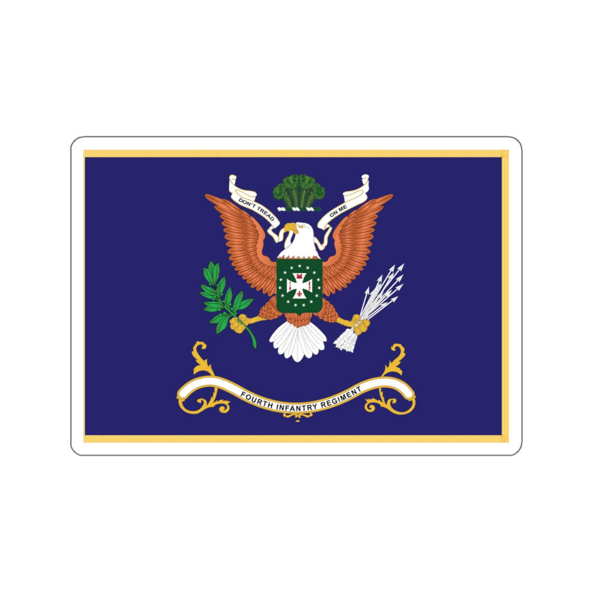 Kiss-Cut Stickers - Army - Regimental Colors - 4th Infantry Regiment - DONT TREAD ON ME - Flag w Fringe X 300