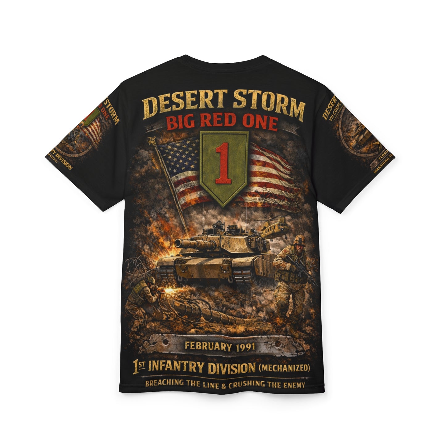 1st Infantry Division Desert Storm All-Over Print Tee — Breaching Iraqi Defensive Lines
