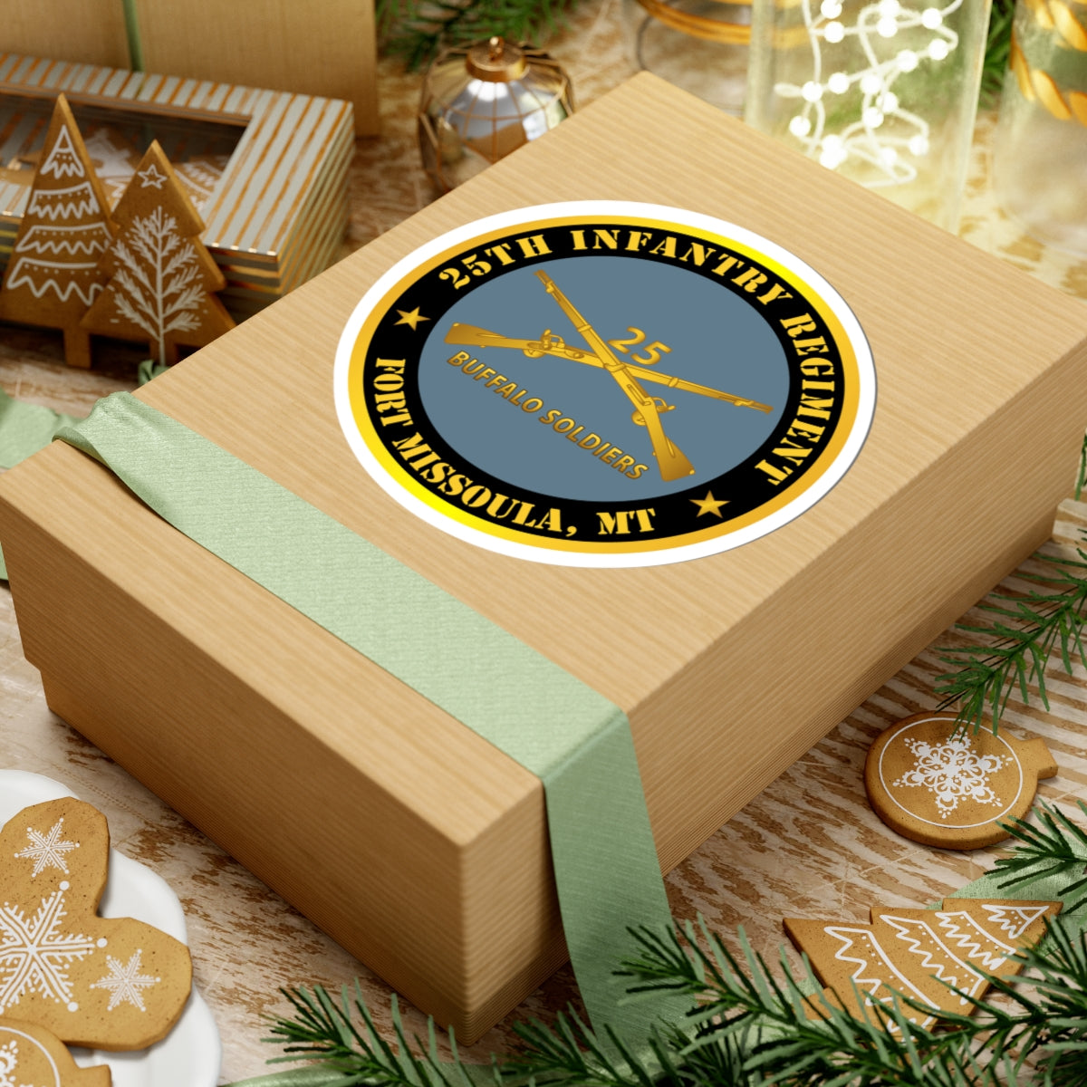 Kiss-Cut Stickers - Army - 25th Infantry Regiment - Fort Missoula, MT - Buffalo Soldiers w Inf Branch V1