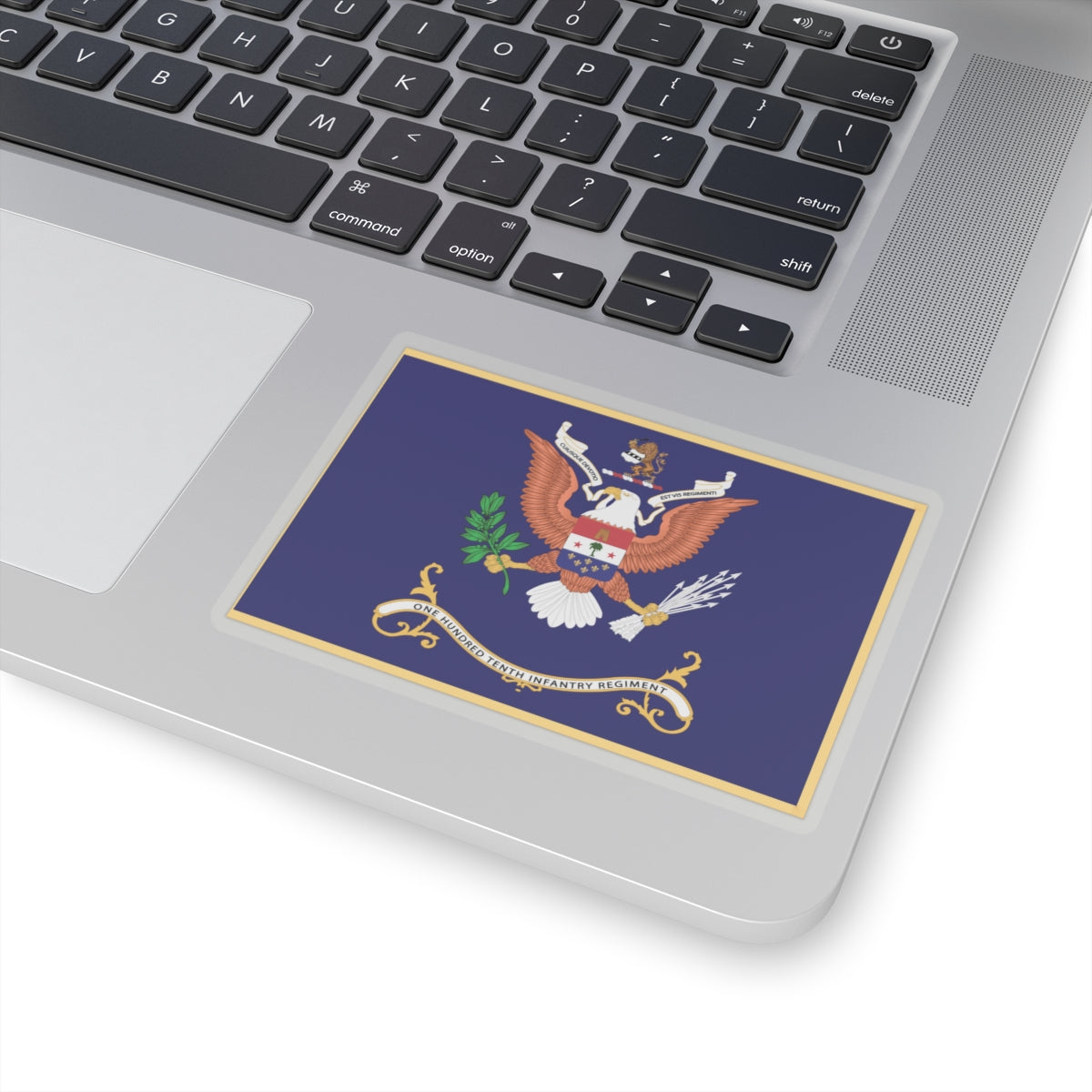 Kiss-Cut Stickers - Army - Regimental Colors - 110th Infantry Regiment - CUIUSQUE DEVOTIO EST VIS REGIMENTI Flag w Fringe X 300
