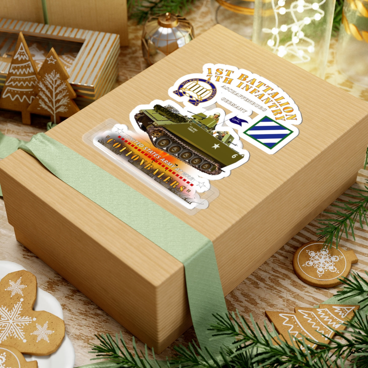 Kiss-Cut Stickers - Army - 1st Bn 7th Infantry - Aschaffenburg FRG - M113 APC - CottonBalers X 300