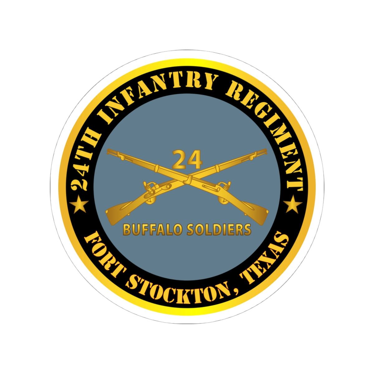 Kiss-Cut Stickers - Army - 24th Infantry Regiment - Fort Stockton, TX - Buffalo Soldiers w Inf Branch X 300