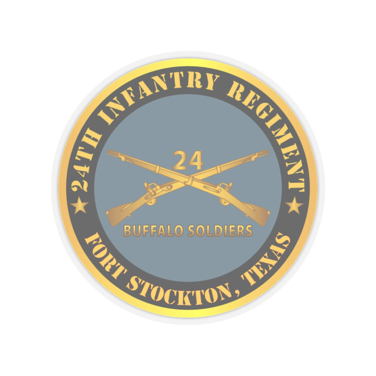 Kiss-Cut Stickers - Army - 24th Infantry Regiment - Fort Stockton, TX - Buffalo Soldiers w Inf Branch X 300