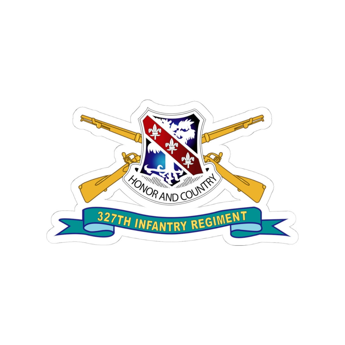 Kiss-Cut Stickers - Army - 327th Infantry Regiment - DUI w Br - Ribbon X 300