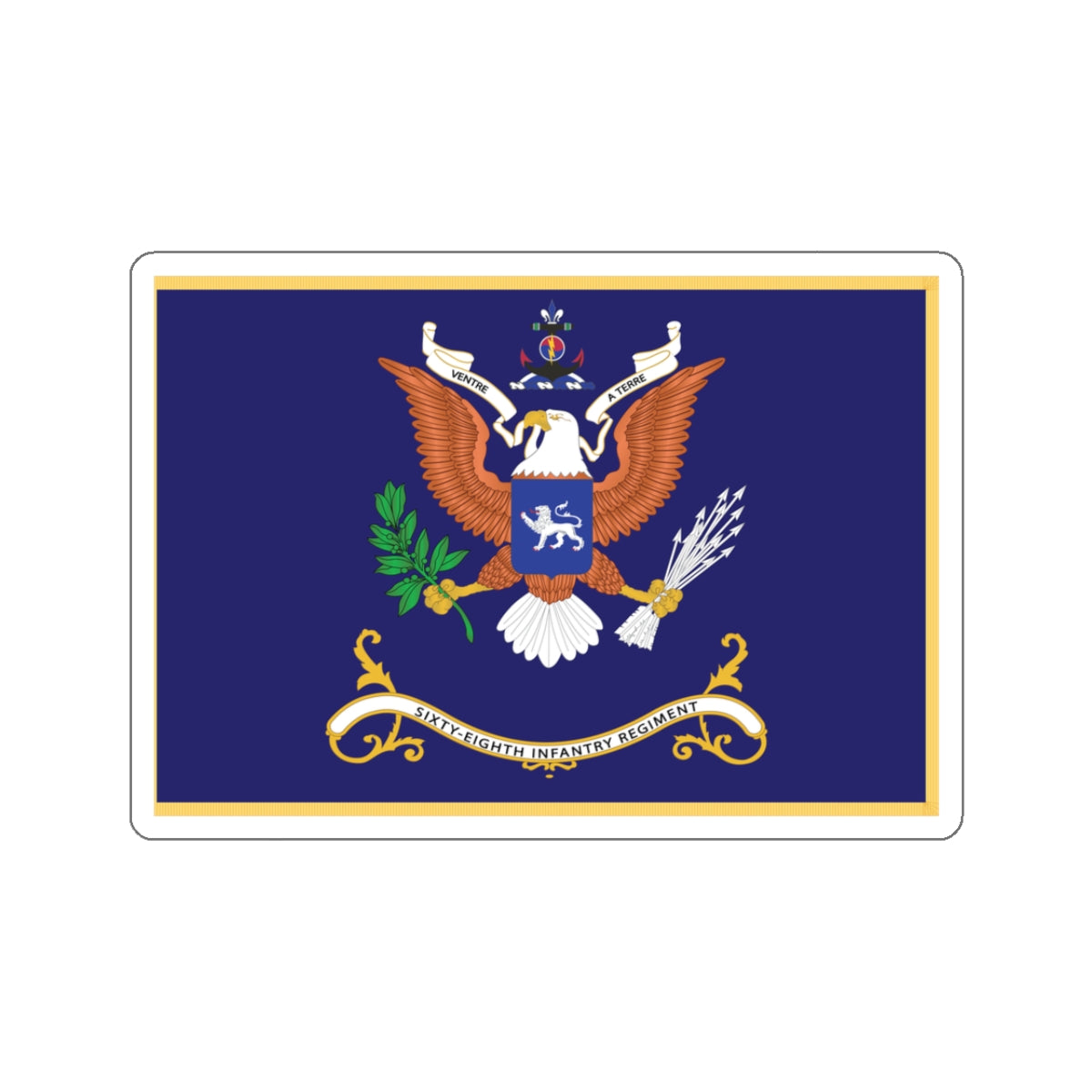 Kiss-Cut Stickers - Army - Regimental Colors - 68th Infantry Regiment - VENTRE A TERRE Flag w Fringe X 300