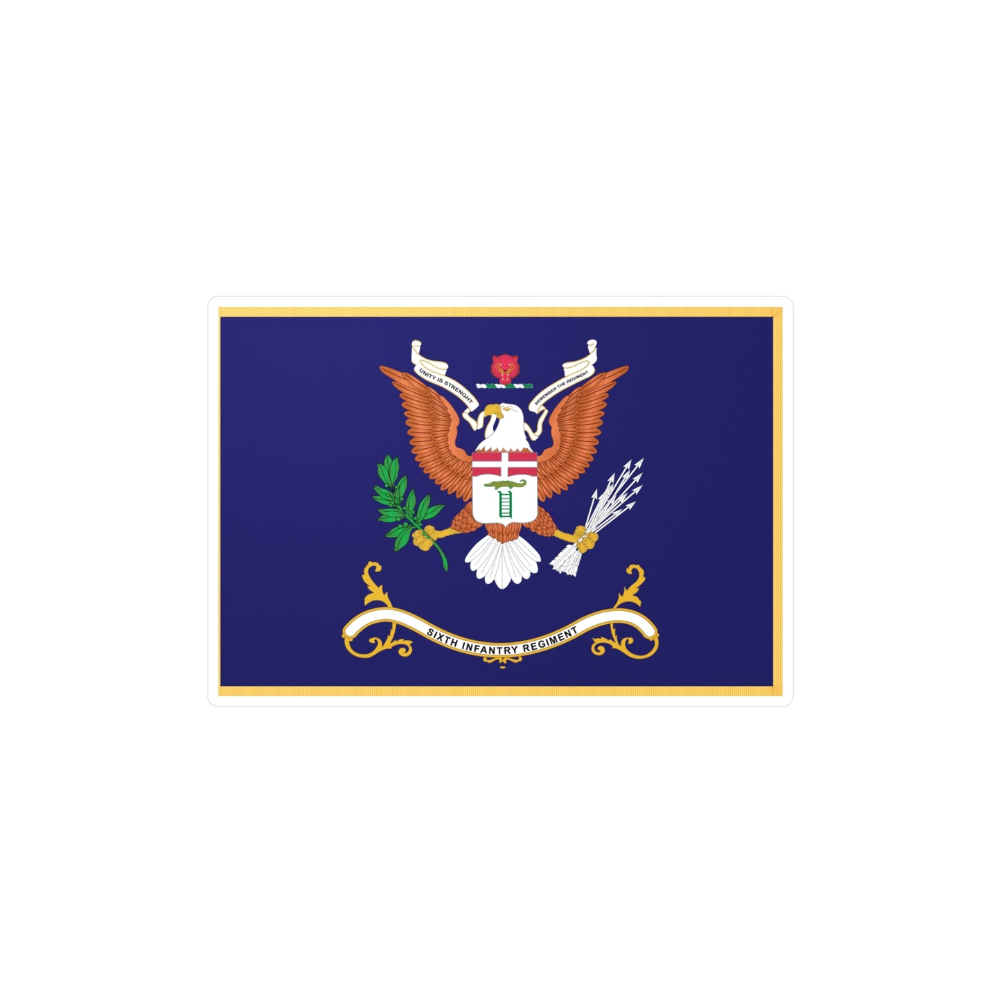 Kiss-Cut Vinyl Decals - Army - Regimental Colors - 6th Infantry Regiment - UNITY IS STRENGTH - Flag w Fringe X 300