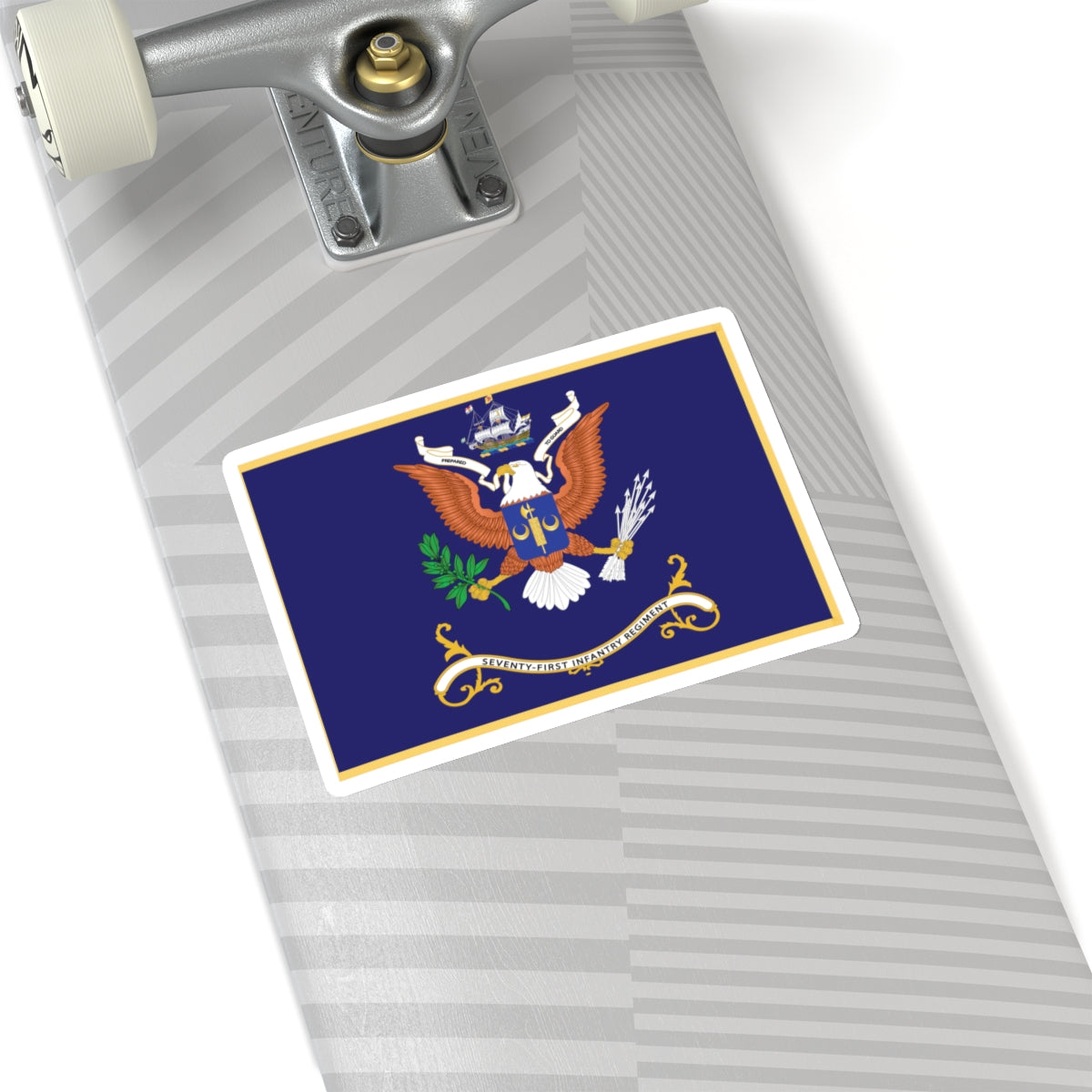 Kiss-Cut Stickers - Army - Regimental Colors - 71st Infantry Regiment - PREPARED TO GUARD Flag w Fringe X 300