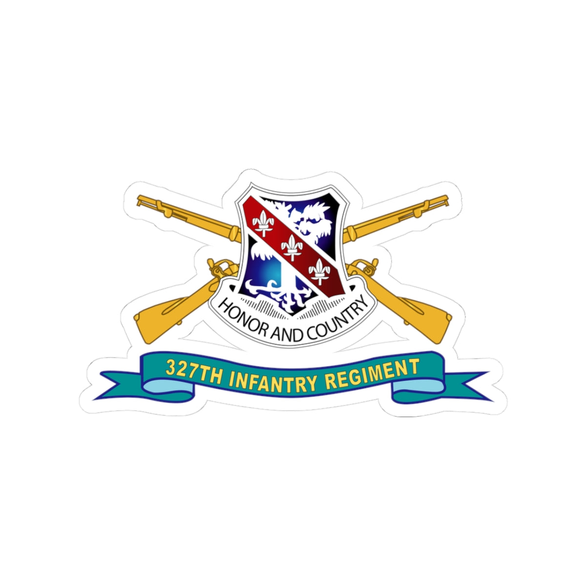 Kiss-Cut Stickers - Army - 327th Infantry Regiment - DUI w Br - Ribbon X 300