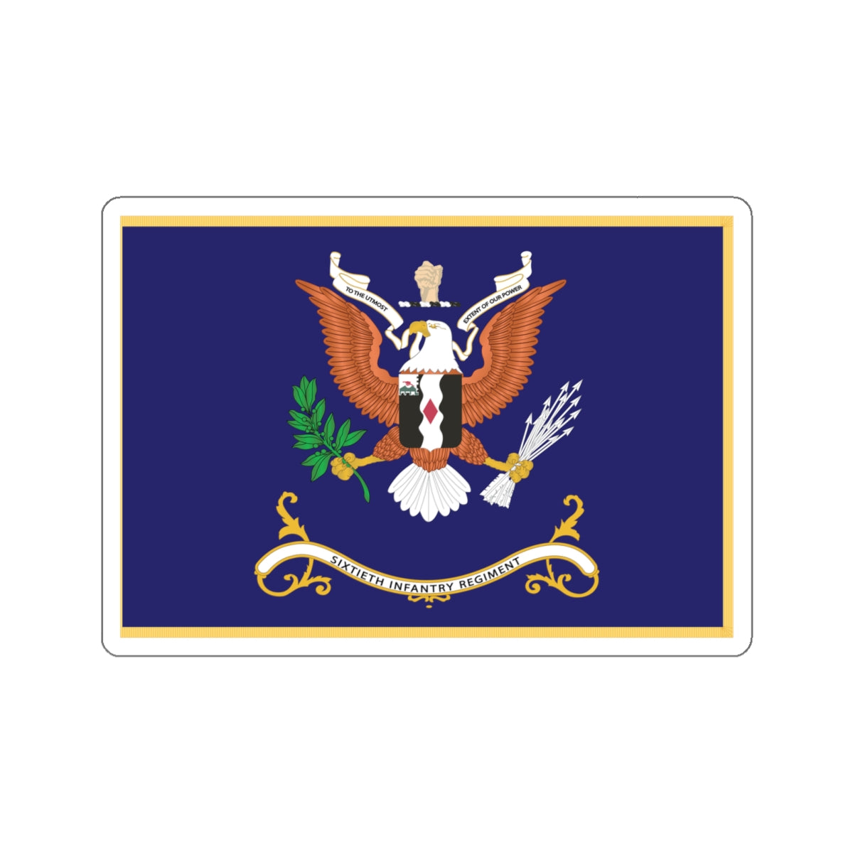 Kiss-Cut Stickers - Army - Regimental Colors - 60th Infantry Regiment - TO THE UTMOST EXTENT OF OUR POWER Flag w Fringe X 300