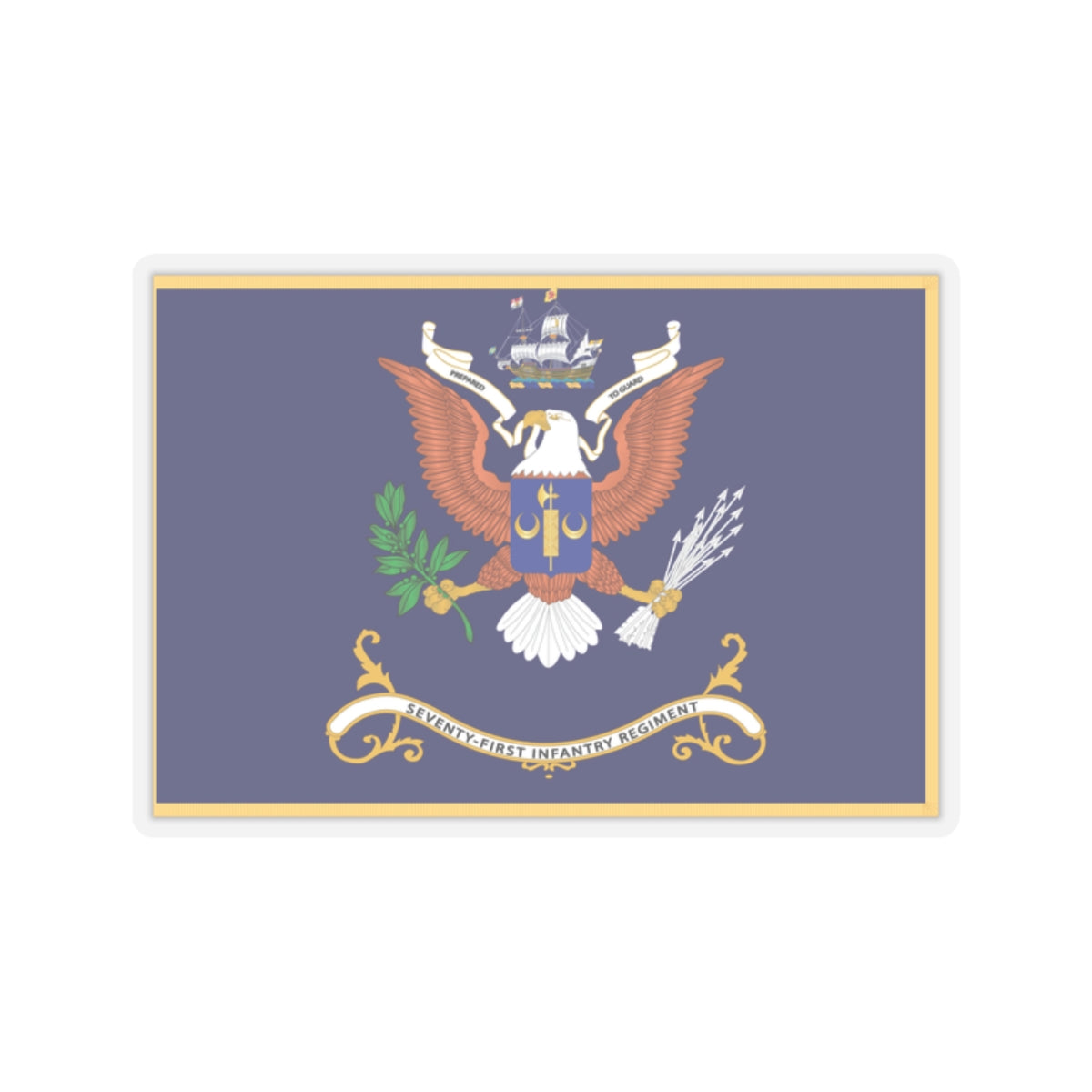 Kiss-Cut Stickers - Army - Regimental Colors - 71st Infantry Regiment - PREPARED TO GUARD Flag w Fringe X 300