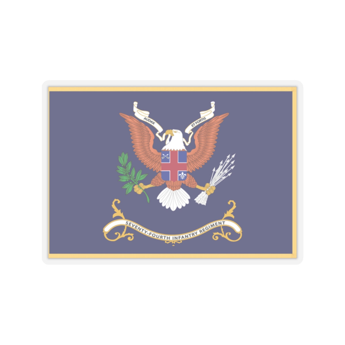 Kiss-Cut Stickers - Army - Regimental Colors - 74th Infantry Regiment - AUDAX ET FORTIS Flag w Fringe X 300