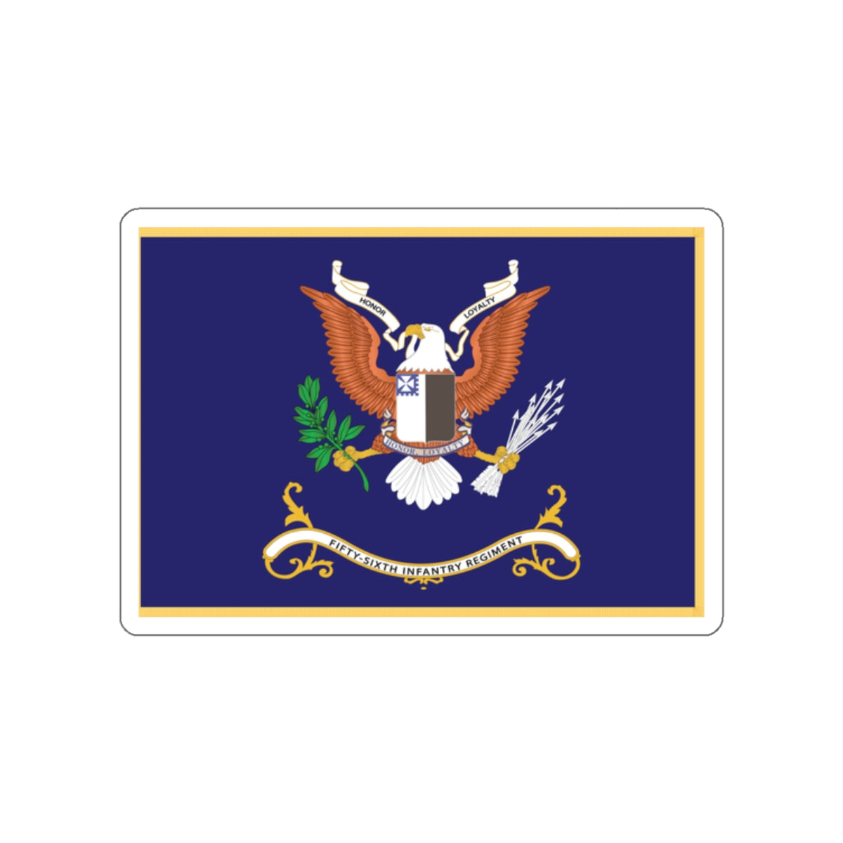 Kiss-Cut Stickers - Army - Regimental Colors - 56th Infantry Regiment - HONOR, LOYALTY Flag w Fringe X 300