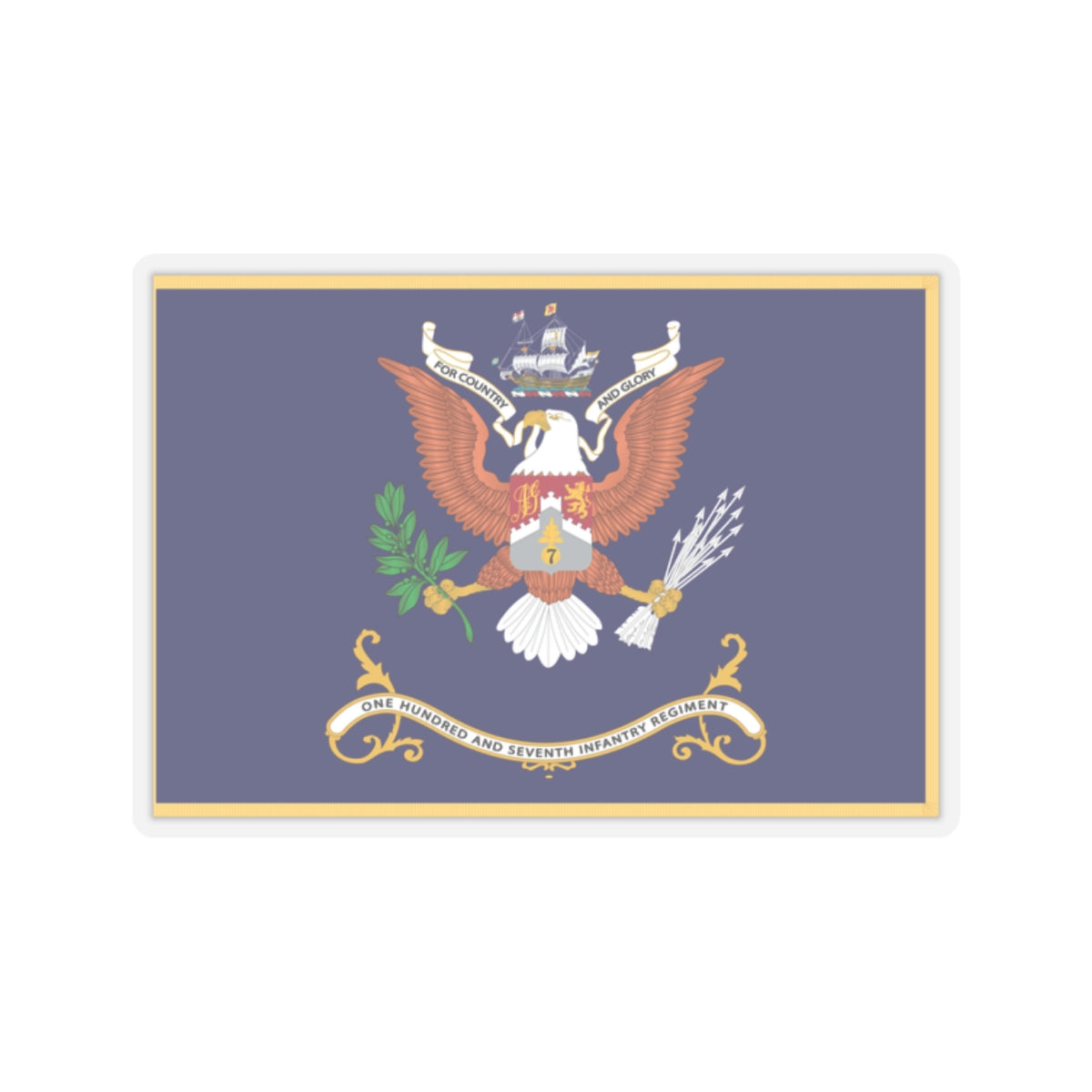 Kiss-Cut Stickers - Army - Regimental Colors - 107th Infantry Regiment - FOR COUNTRY AND GLORY Flag w Fringe X 300