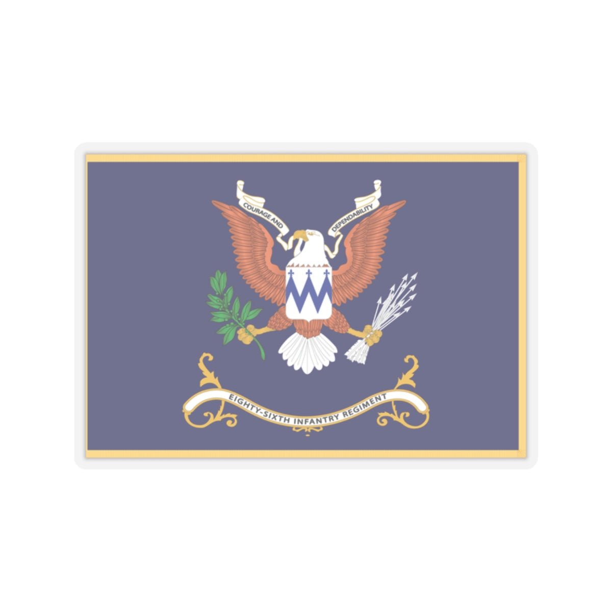 Kiss-Cut Stickers - Army - Regimental Colors - 86th Infantry Regiment - COURAGE AND DEPENDABILITY Flag w Fringe X 300