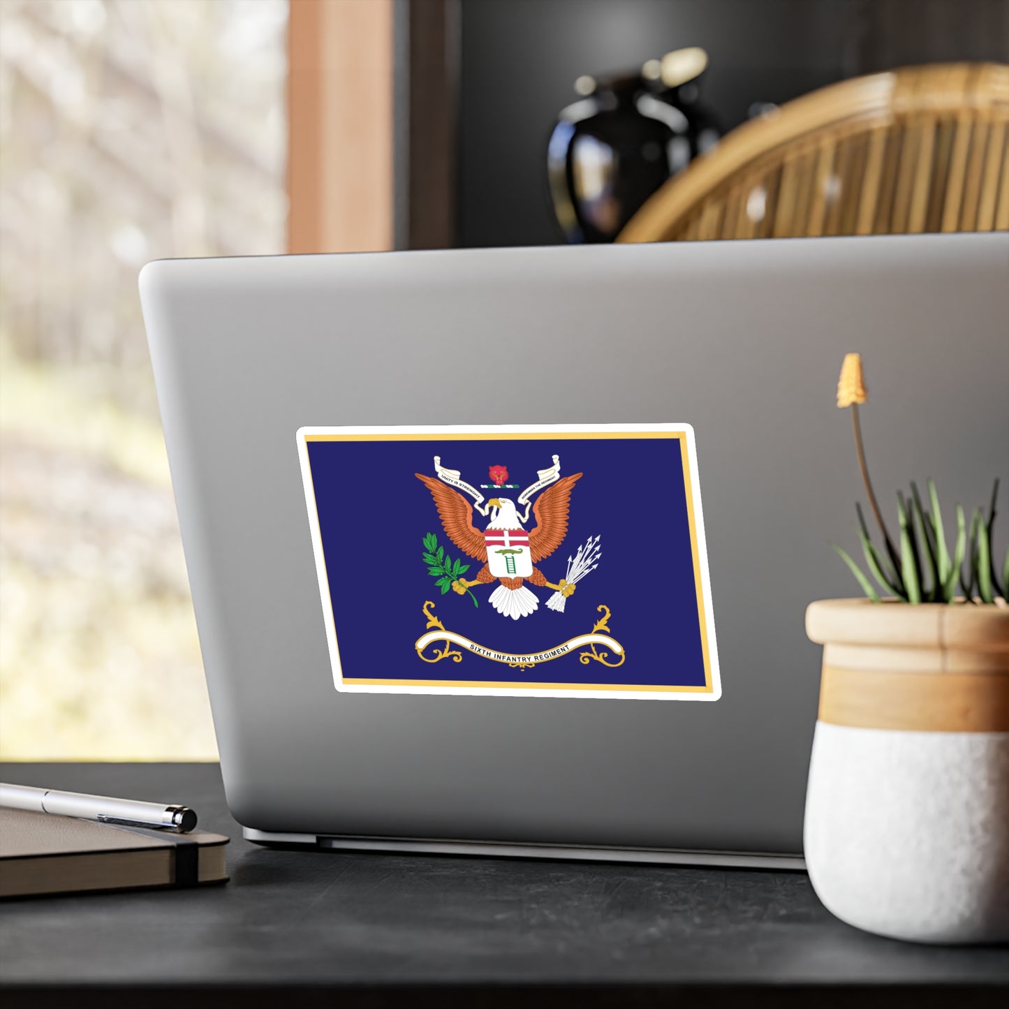 Kiss-Cut Vinyl Decals - Army - Regimental Colors - 6th Infantry Regiment - UNITY IS STRENGTH - Flag w Fringe X 300