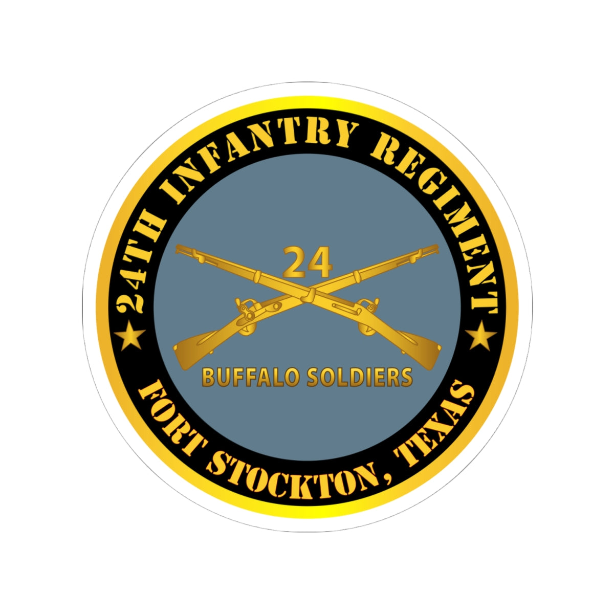 Kiss-Cut Stickers - Army - 24th Infantry Regiment - Fort Stockton, TX - Buffalo Soldiers w Inf Branch X 300