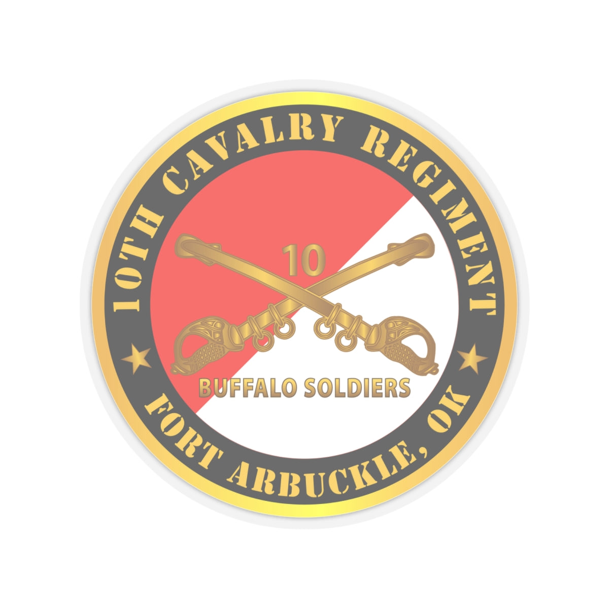 Kiss-Cut Stickers - Army - 10th Cavalry Regiment - Fort Arbuckle, OK - Buffalo Soldiers w Cav Branch