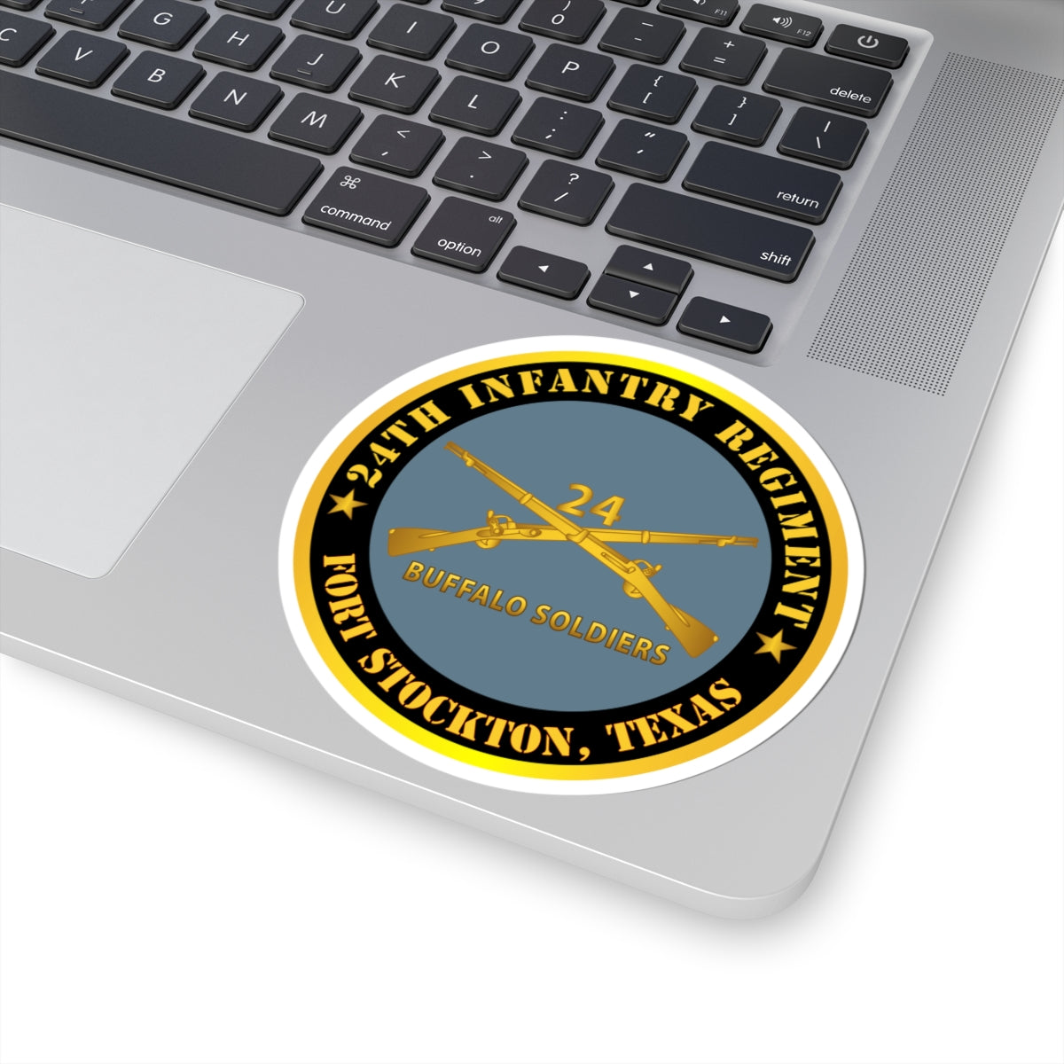 Kiss-Cut Stickers - Army - 24th Infantry Regiment - Fort Stockton, TX - Buffalo Soldiers w Inf Branch X 300