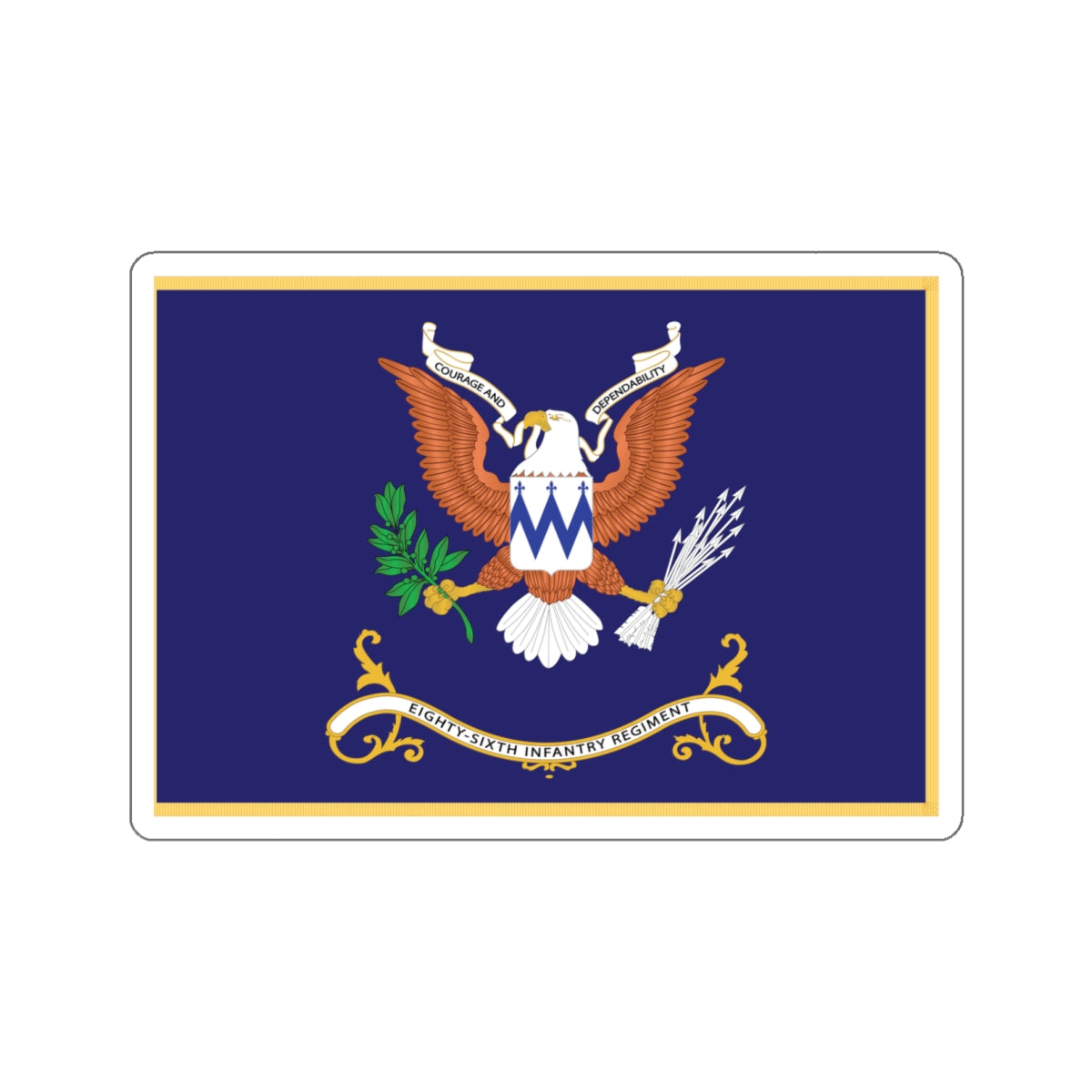 Kiss-Cut Stickers - Army - Regimental Colors - 86th Infantry Regiment - COURAGE AND DEPENDABILITY Flag w Fringe X 300