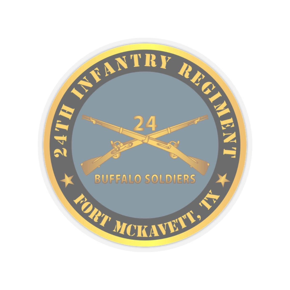 Kiss-Cut Stickers - Army - 24th Infantry Regiment - Fort McKavett, TX - Buffalo Soldiers w Inf Branch